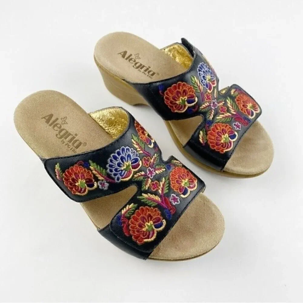 Alegria Linn Floral Embroidered Slip On Leather Sandals Size 38/8-8.5 - Picture 8 of 12